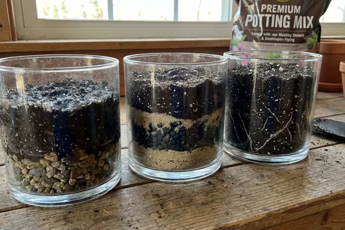 Pot soil layering mistakes causing trapped water