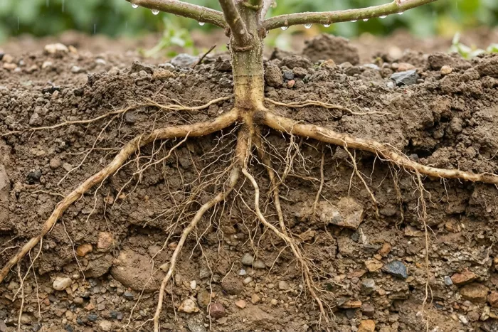Root anchorage and soil structure interaction