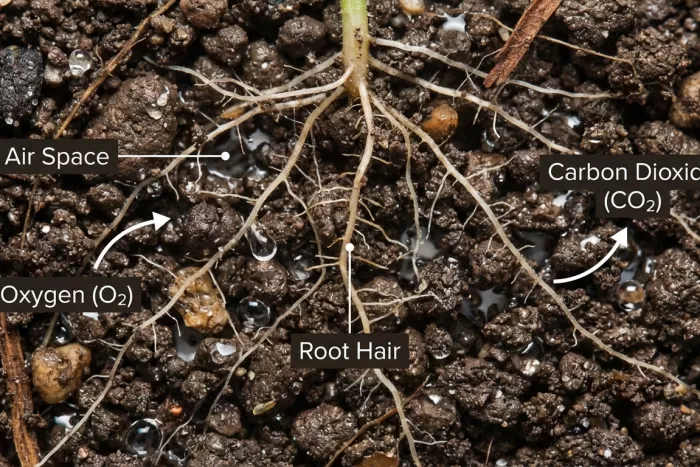 Soil air spaces for root oxygen exchange
