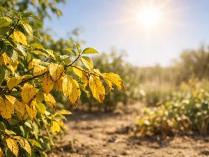 Yellow Leaves in Summer Heat and Full Sun