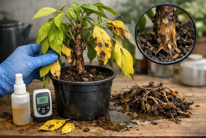 yellow leaves with critical plant stress