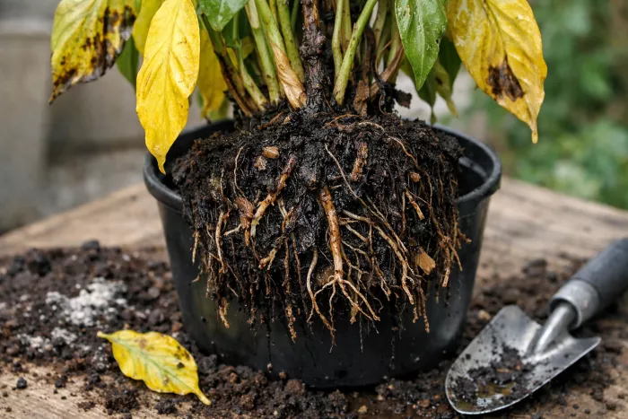 yellow leaves from root damage or disease
