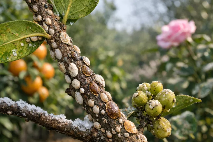 Scale insect removal on outdoor plants