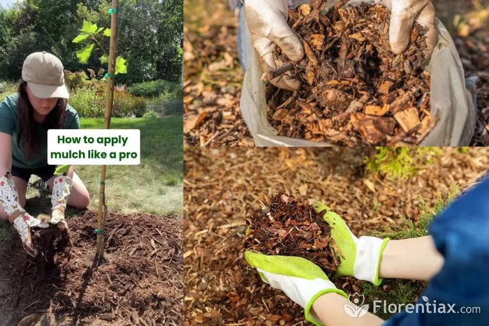 Applying mulch around a young tree