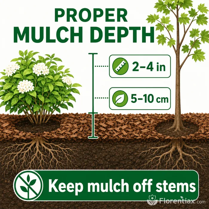 Proper mulch depth around plants