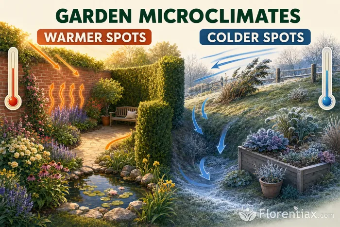 Warmer and colder garden microclimate examples