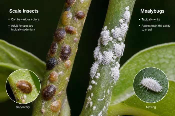 Scale and mealybug color and size differences