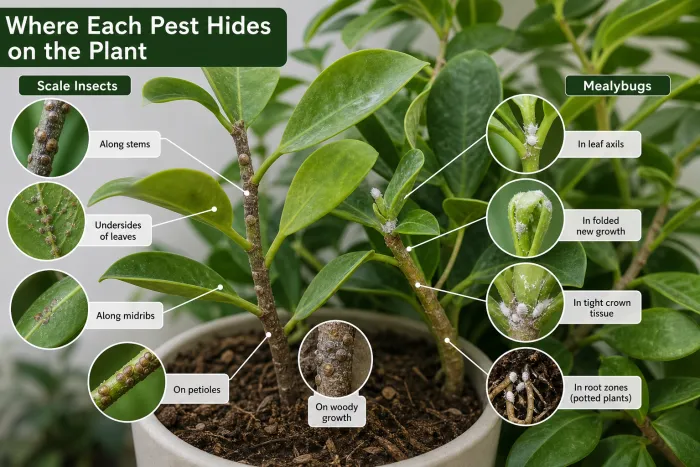 Scale and mealybug hiding locations