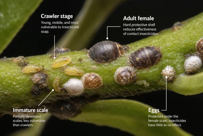 Insecticidal soap for crawler-stage scale control