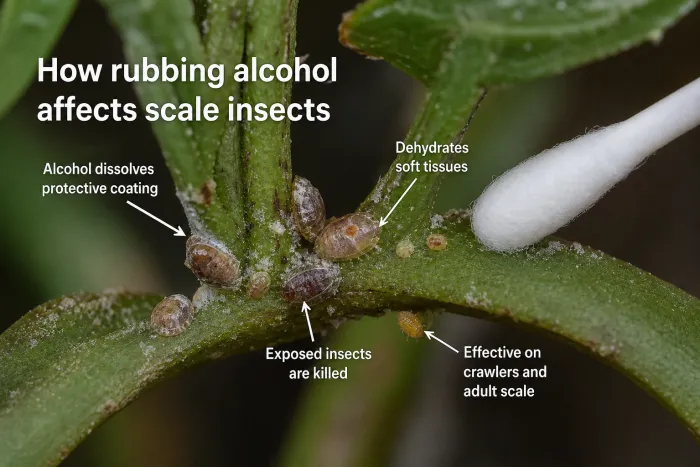 Safe rubbing alcohol treatment for scale insects