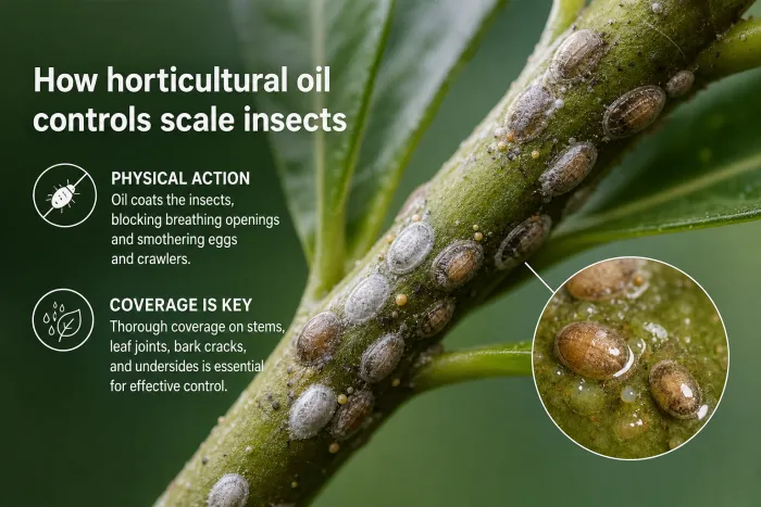 Horticultural oil application for scale control
